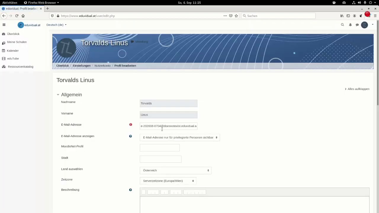 Eduvidual private E-Mail Adresse eintragen