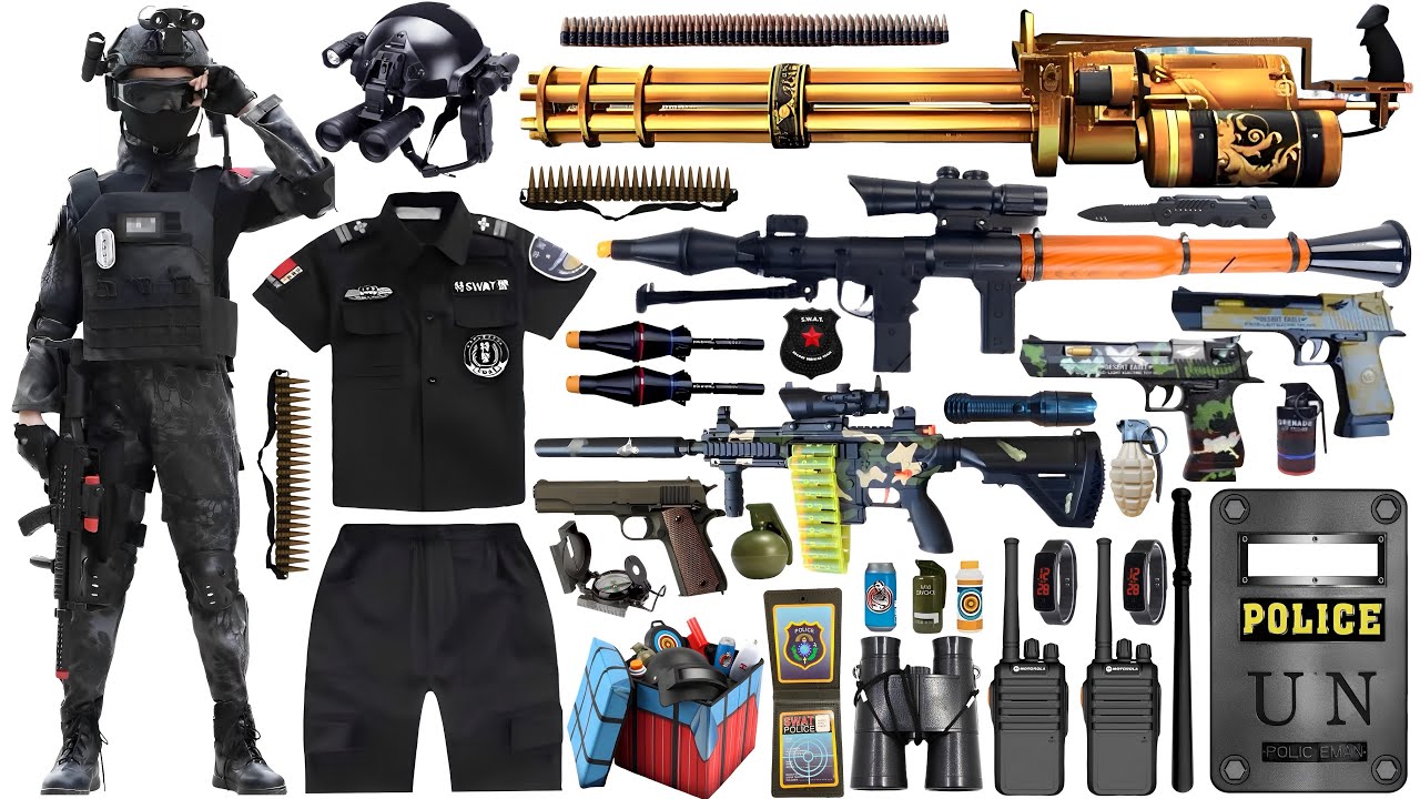 Special Forces Military Toy Police Gun Set Open Box, Gatling Machine Gun, Rocket Launcher,M416 Rifle