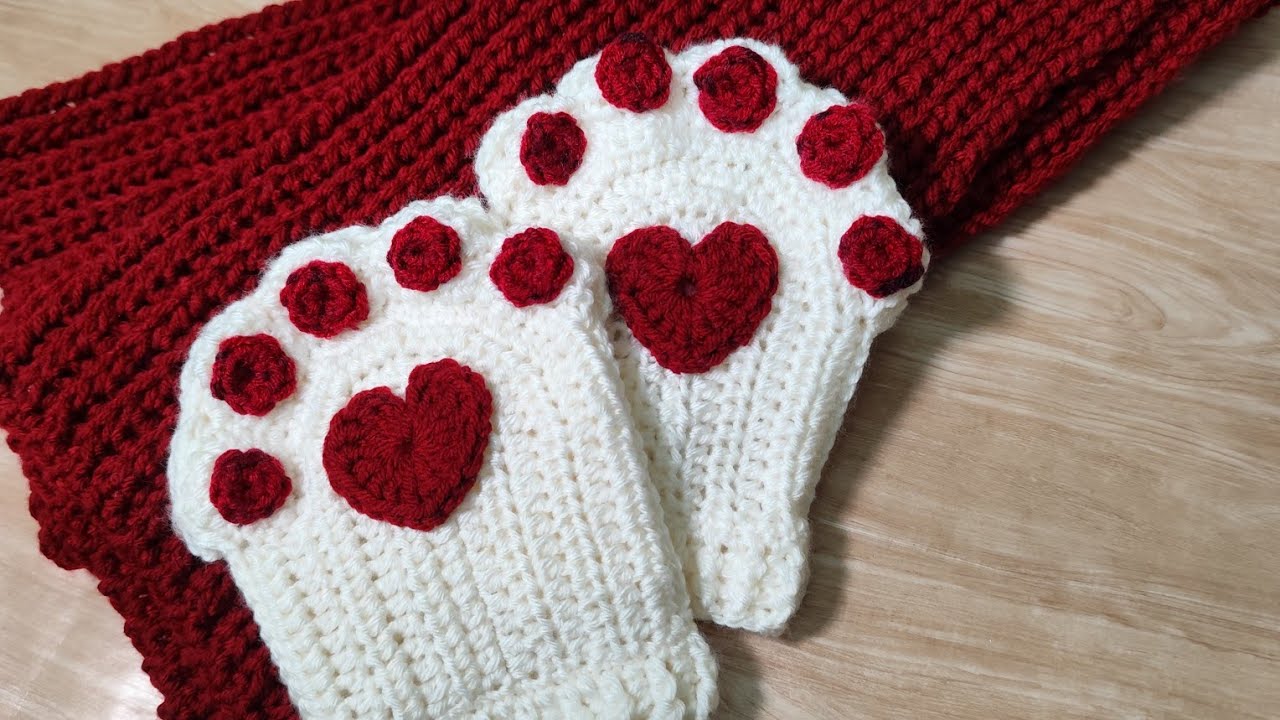 كروشيه تنفيذ جوانتي كفوف القطة |قفاز القطة بالكروشيه مع مرمرة ج٢