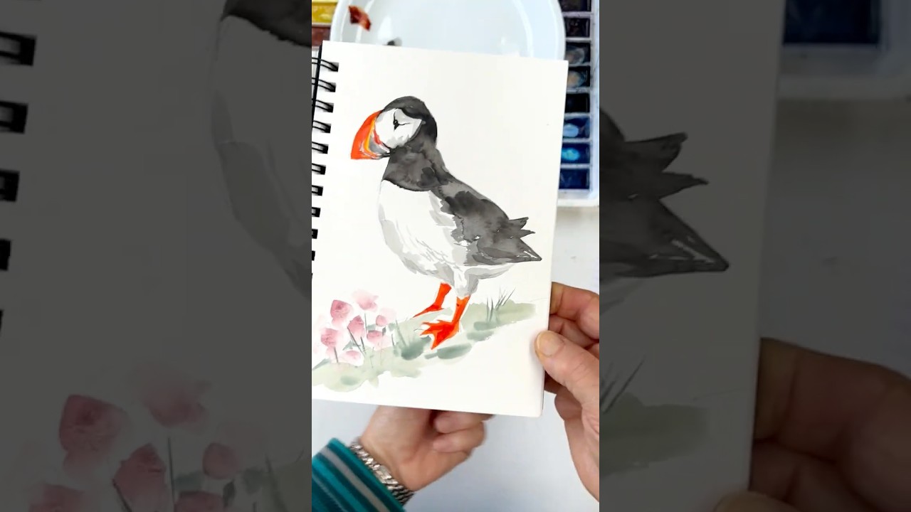 Day 7 Brilliant Birds April Daily Watercolor Painting Challenge - Atlantic Puffin