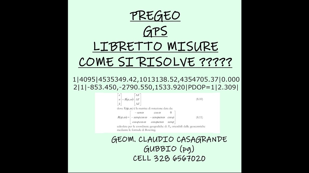 GPS CATASTO PREGEO DA COORDINATE GEOCENTRICHE A COORDINATE PIANE