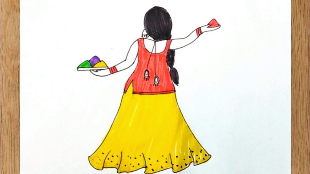 How to easy Holi special girl drawing | Holi drawing for kids | Holi special girl drawing |