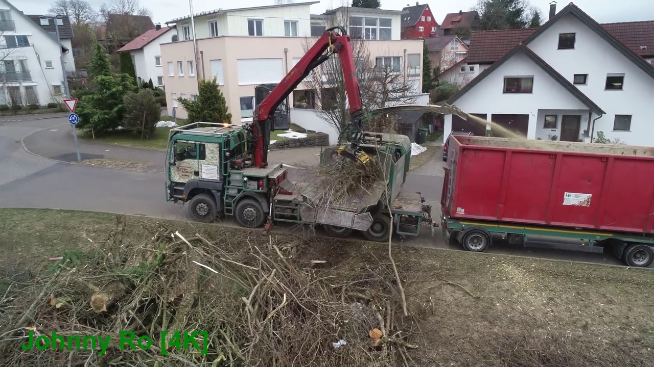 Energieholz häckseln mit MAN und Jenz HEM 581 Aufbau, März 2019 [4K]