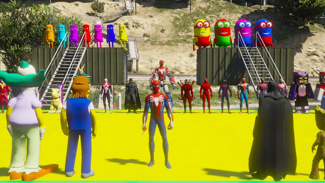 GTA 5 Epic Ragdolls: RED SPIDERMAN vs RED MINION vs GREEN MINION | Euphoria Physics & Funny Fails