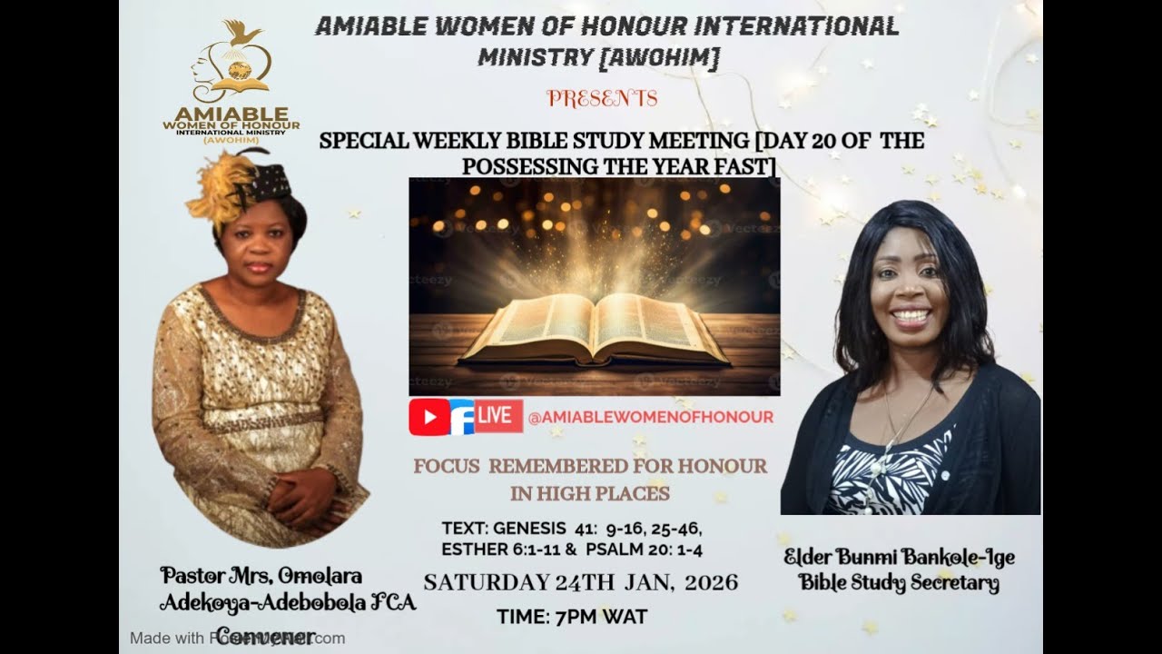 DAY TWENTY OF POSSESSING THE YEAR 2026 FASTING & PRAYER REMEMBERED FOR HONOUR IN HIGH PLACES