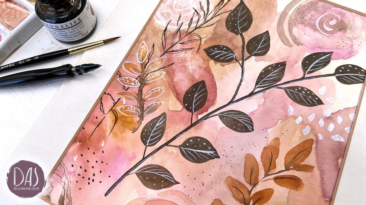 Abstract Intuitive Art Watercolor Background and Mixed Media Mark Making Relaxing Vibe