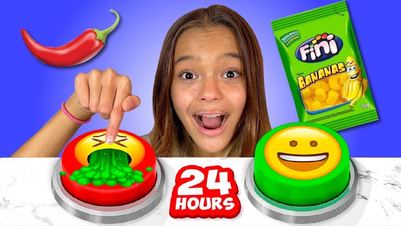 BOTÃO MISTERIOSO DECIDE MINHA COMIDA POR 24 HORAS!!! Não Aperte o Botão Errado 🔴🟢