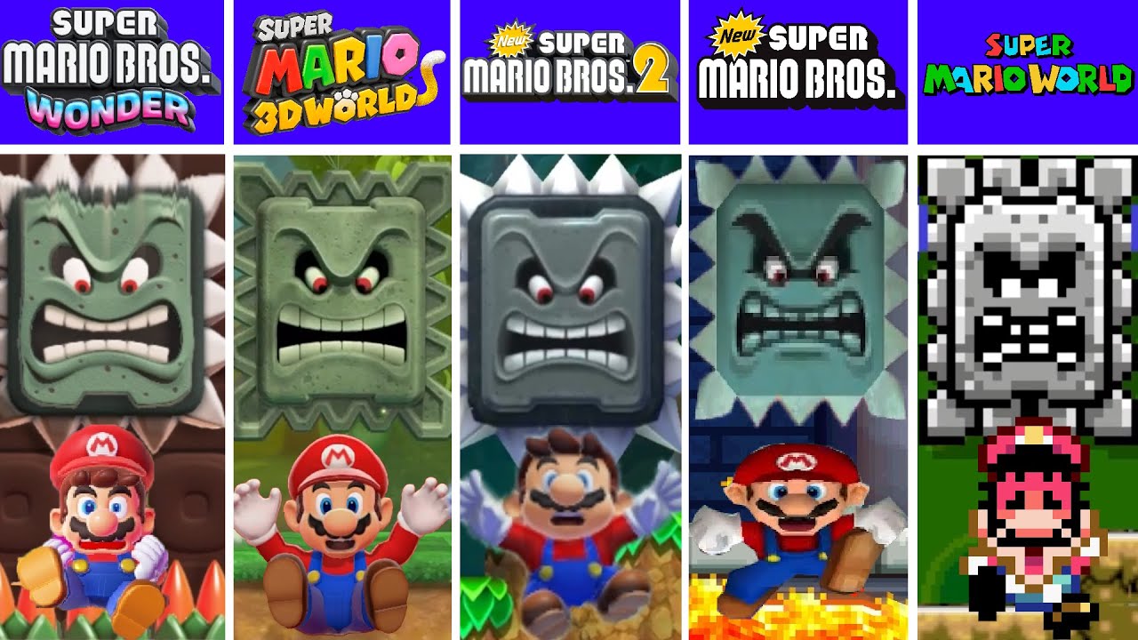 Evolution reversed of Mario Dying Crushed by Thwomps, Super Mario Games (1988-2024) & Fan Animation