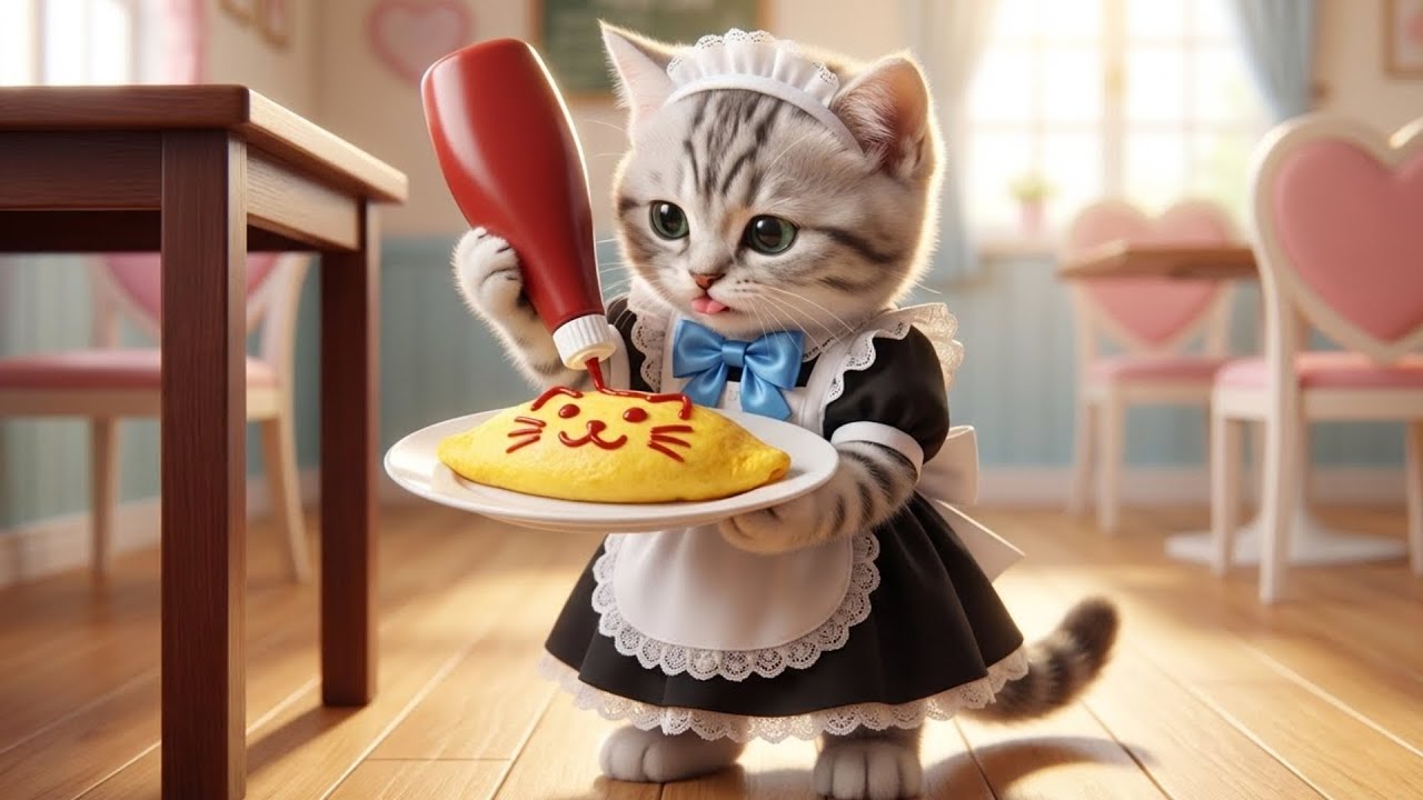 ご主人様おかえりニャさい!!メイド猫のお仕事体験!!ねこの一日に密着🐱☕️