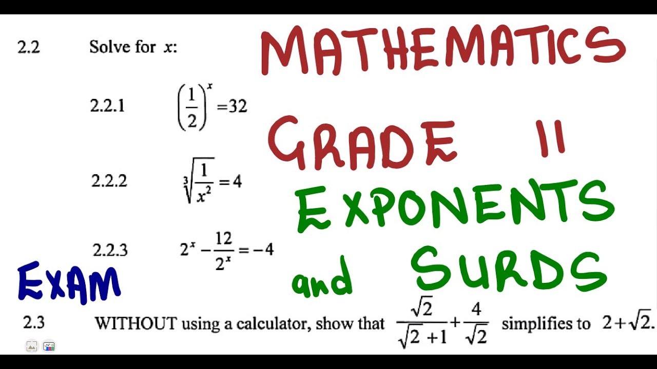 Mathematics Grade 11 Exponents and Surds Exam 4 @Maths Zone African Motives @Maths Zone TV