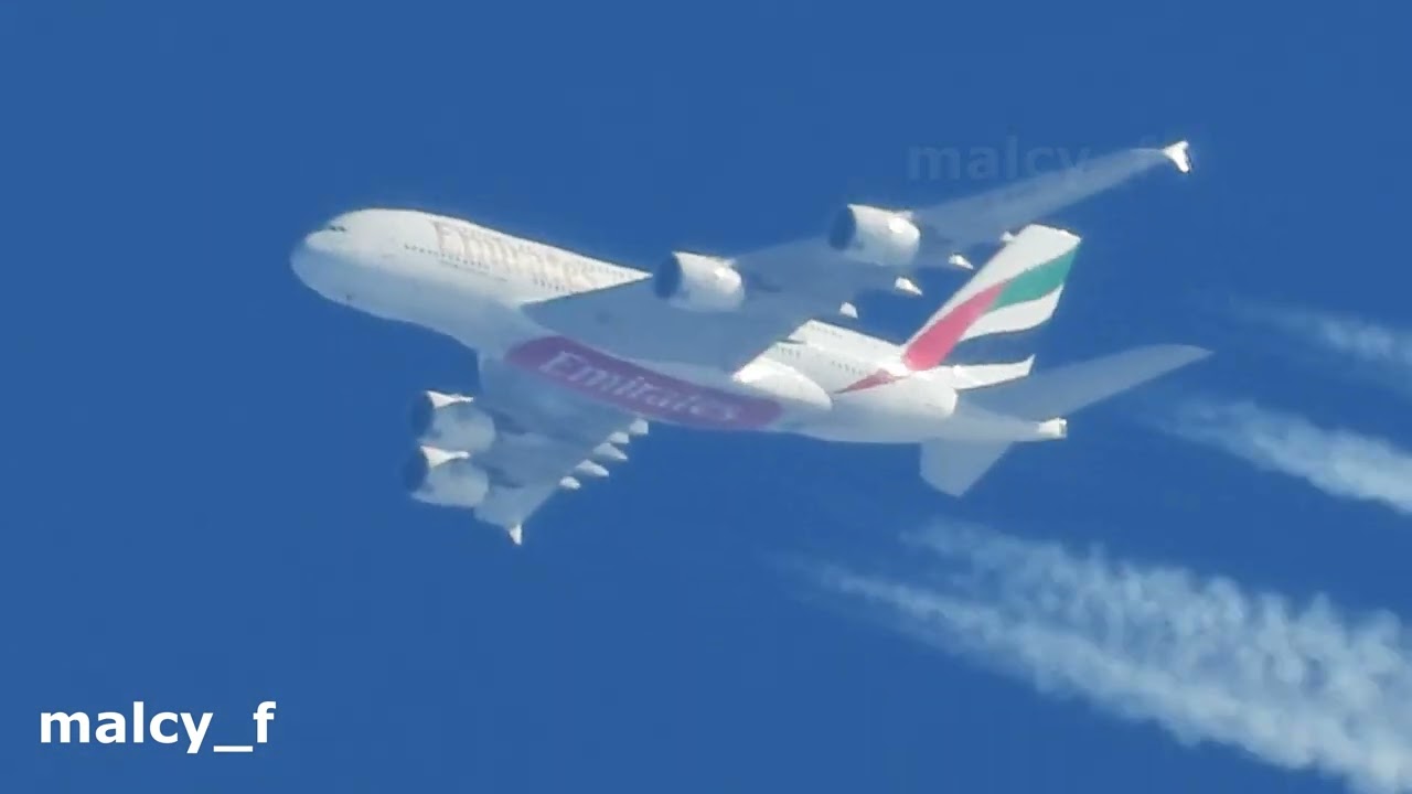 Zooming in on.... Emirates Airbus A380 over the North Sea with Nikon P1000