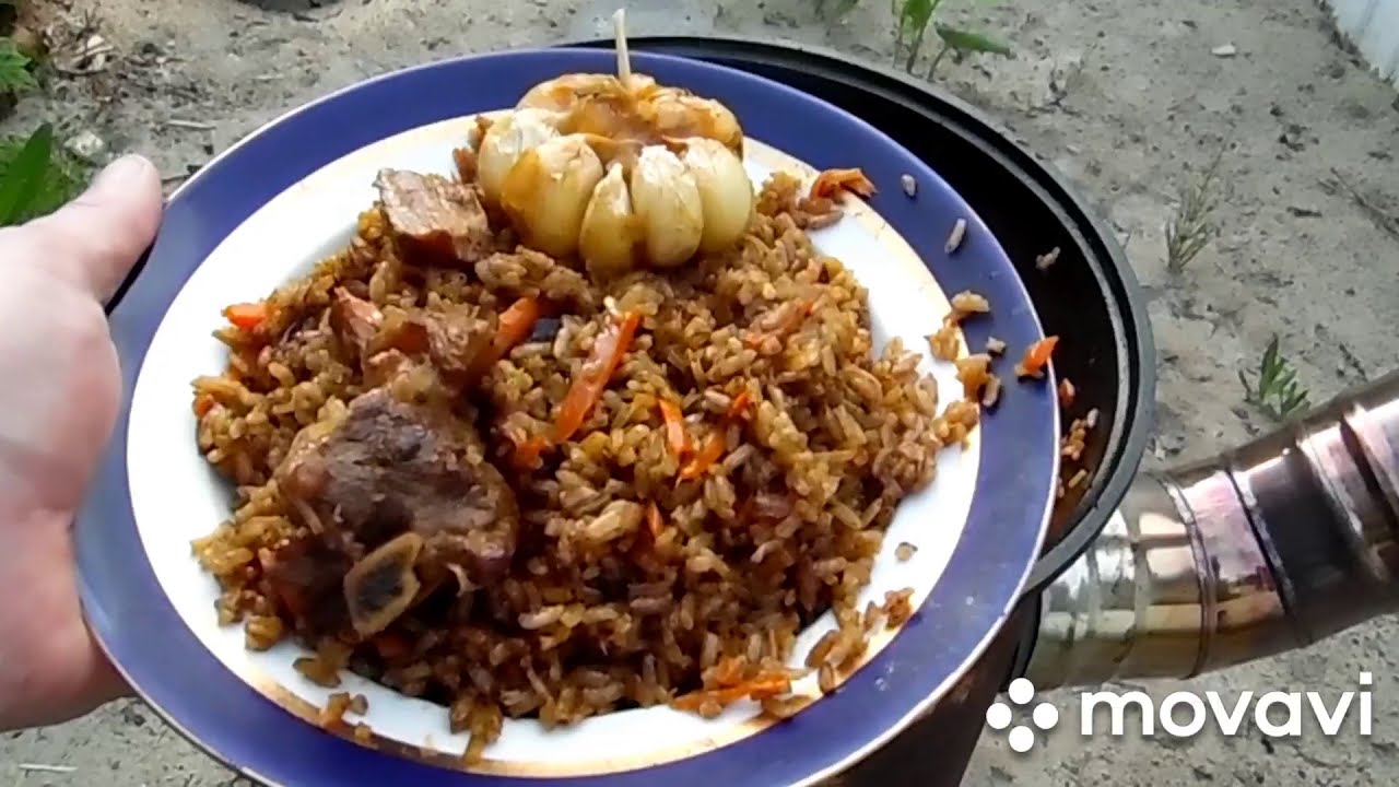 Научитесь легко. Андижанский плов на масле зигир из риса девзира на костре.