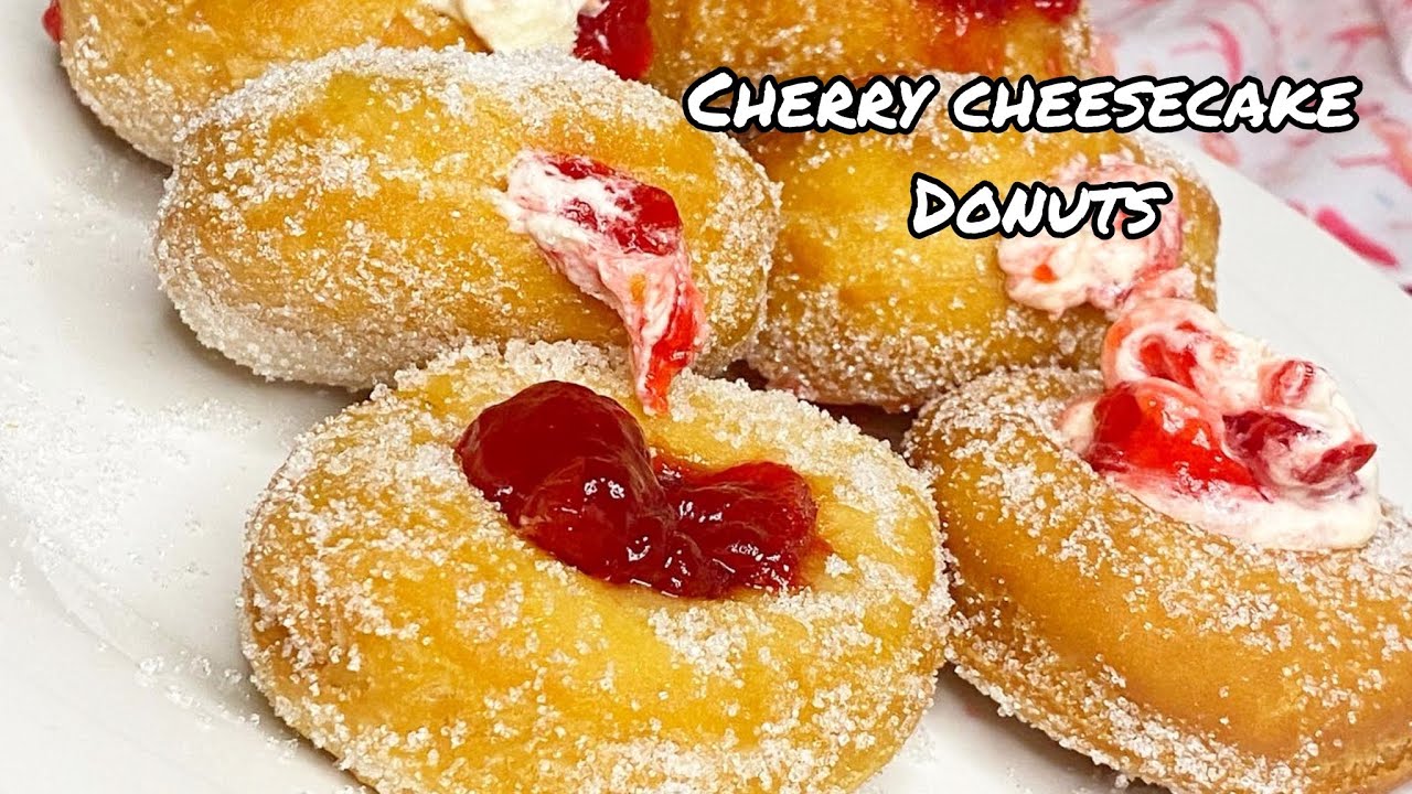 Fluffy donut recipe | cream cheese & cherry filling #cakenthings #howto #donuts #doughnutsrecipe