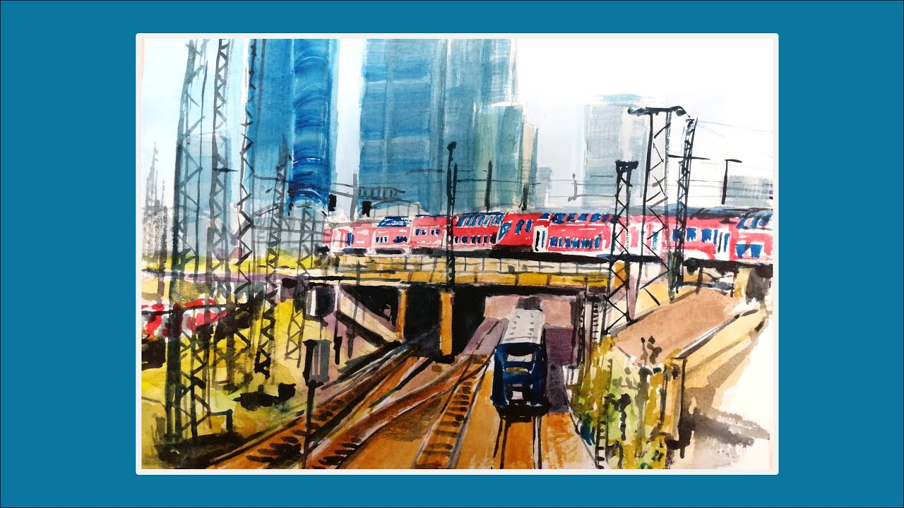 #Frankfurt Hauptbahnhof, Aquarell, watercolor, painting, tutorial, märklin, citylife, #ffm #faz