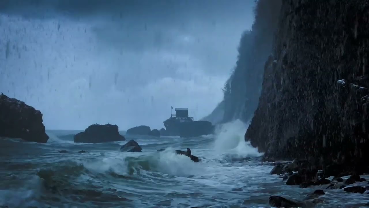 7 Hours of Heavy Rain & Ocean Waves 🌧️🌊 | Sleep, Study, Relax