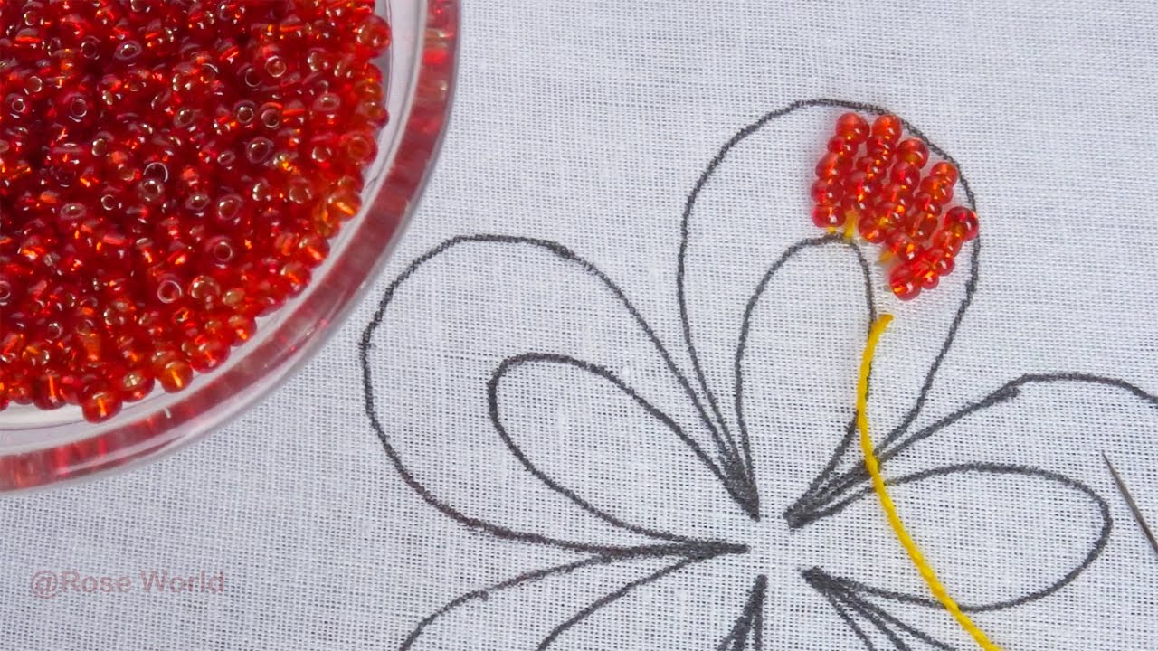 Beads Embroidery Flower | hand embroidery fancy flower design with glass beads #HandEmbroidery #DIY