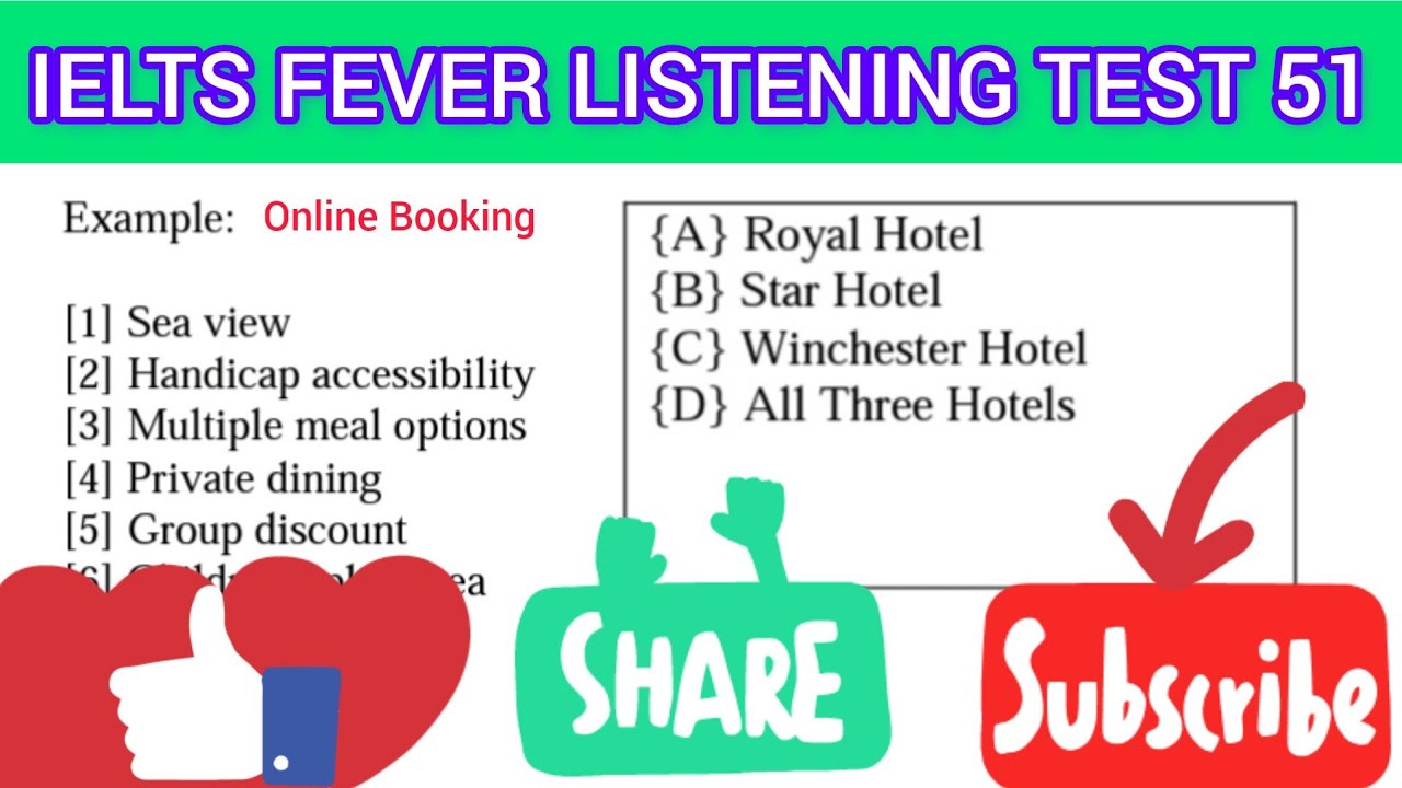 Ielts fever listening test 51 | Online booking listening | Durham County car show | Royal Hotel