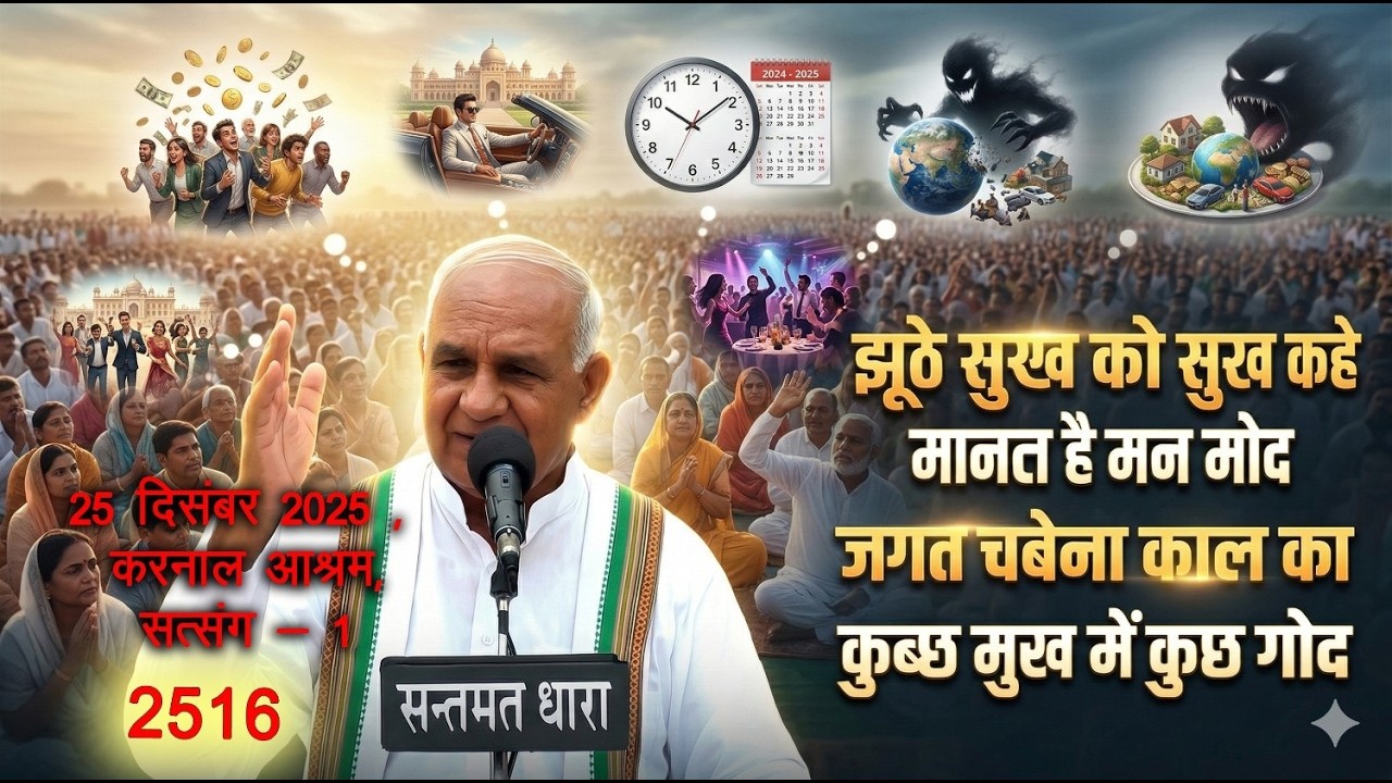 2516- चेतावनी सत्संग || 25 दिसंबर 2025 करनाल आश्रम सत्संग -1 || जगत चबेना काल का कुछ मुख में कुछ गोद