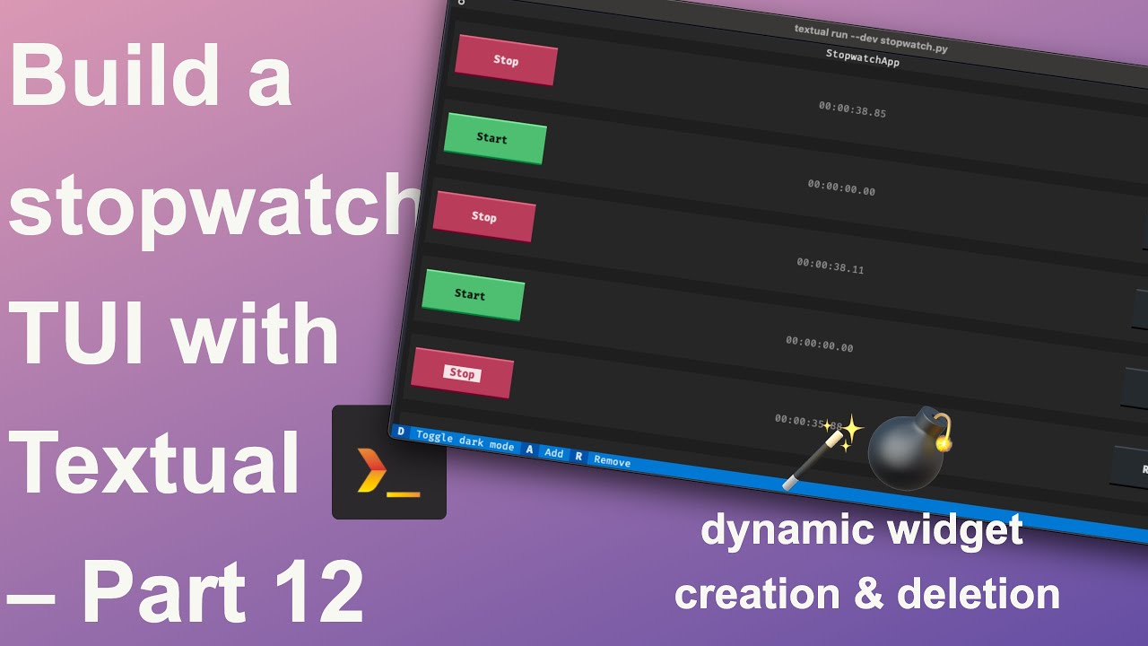 Textual stopwatch tutorial 12 – dynamic widget creation & deletion