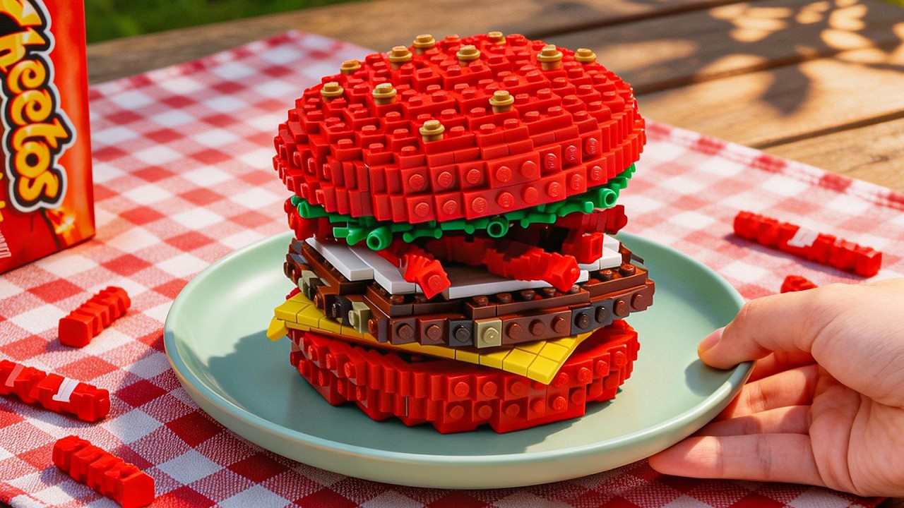Cooking the VIRAL Hot Lego Cheetos Burger The BEST in Town | IRL LEGO Cooking ASMR