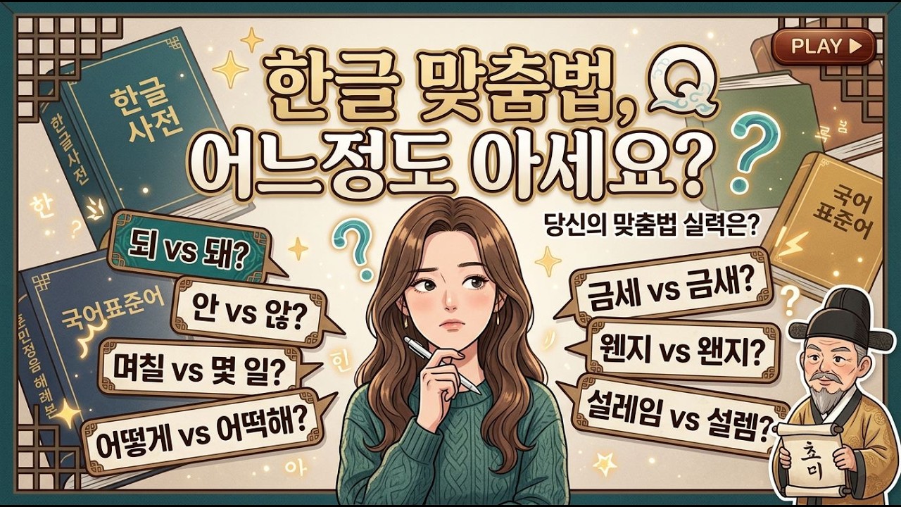 [맞춤법퀴즈 2] 한글 맞춤법 퀴즈? 도전준비 끝? 한국어 맞춤법 문제 20개 2탄 공개!