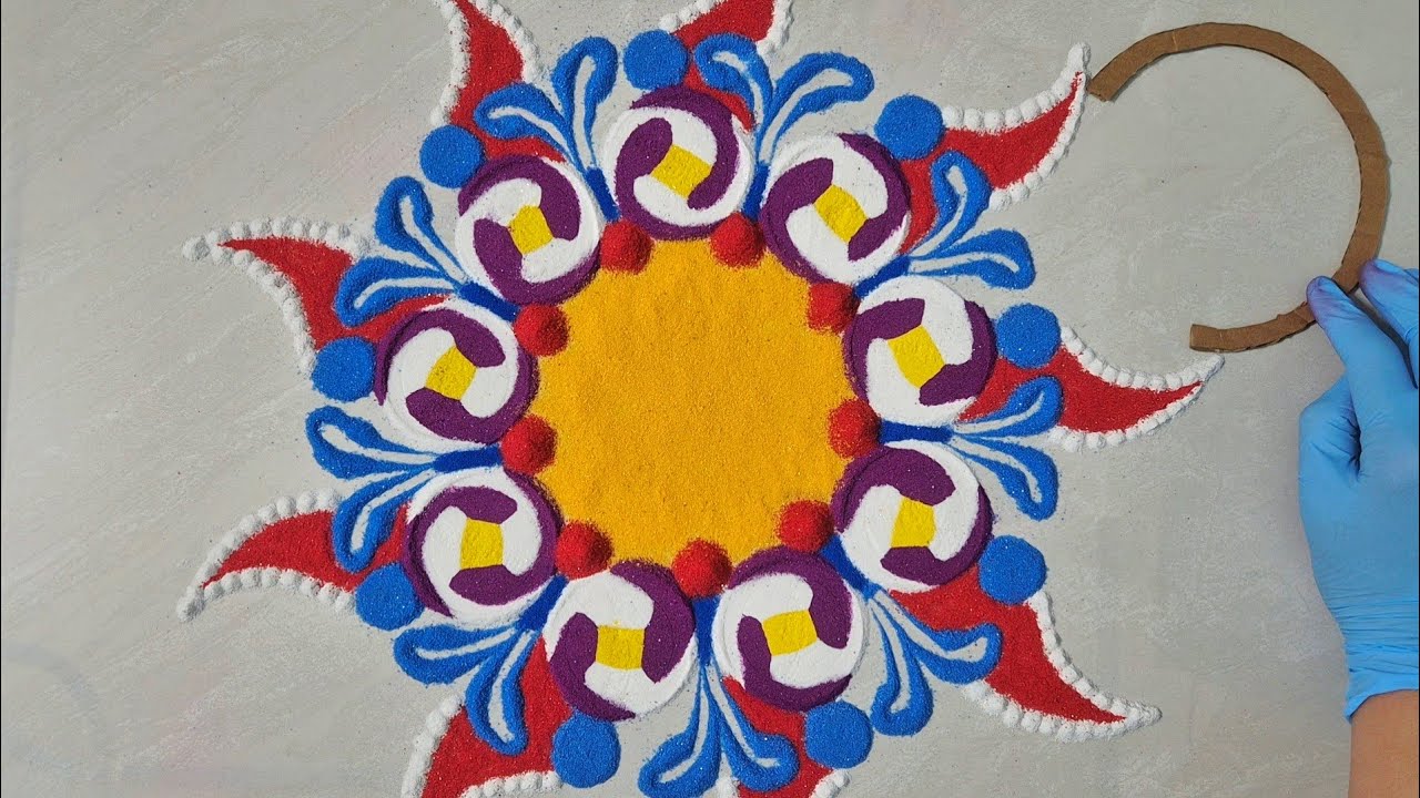 Festival Rangoli ||  रंगोली बनाने का आसान तरीका || Sand art || Colourful floral Rangoli design art 