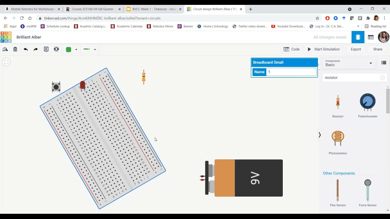 Building your first circuit in TinkerCad - Hello World - Turn on LED with Button