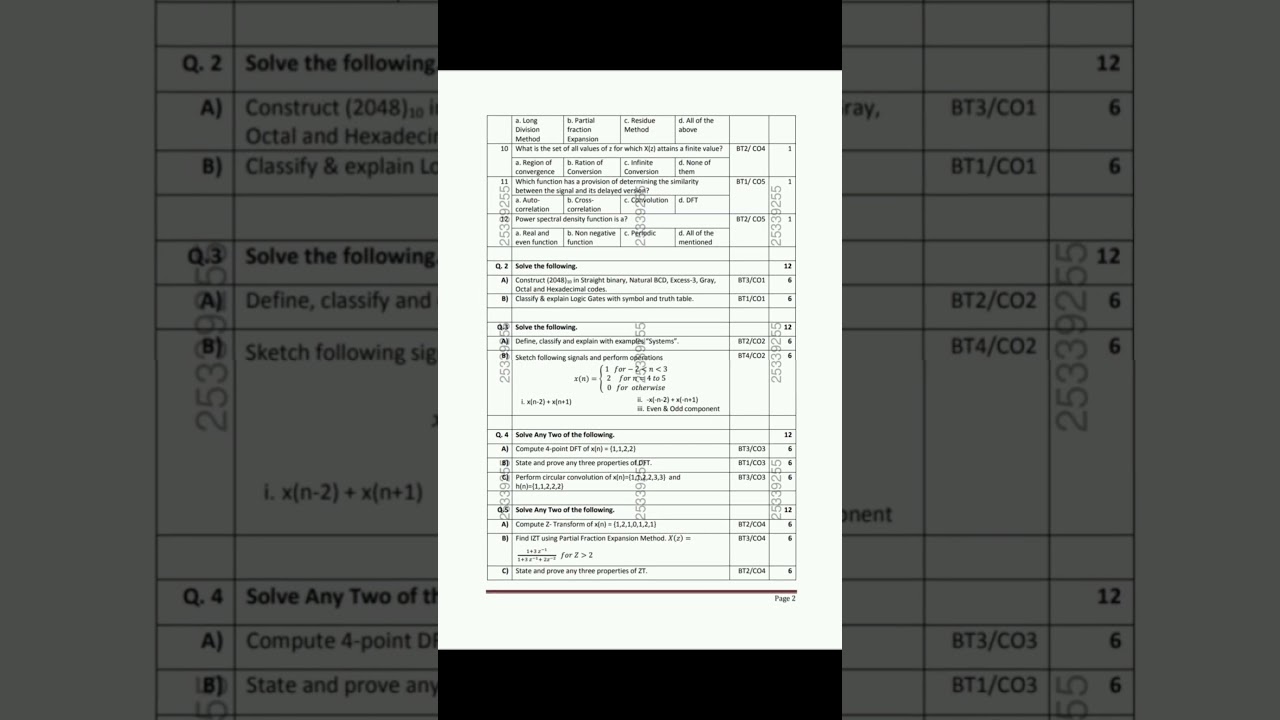 Exam question paper | Digital Logic and Signal Processing question paper | dbatu university 