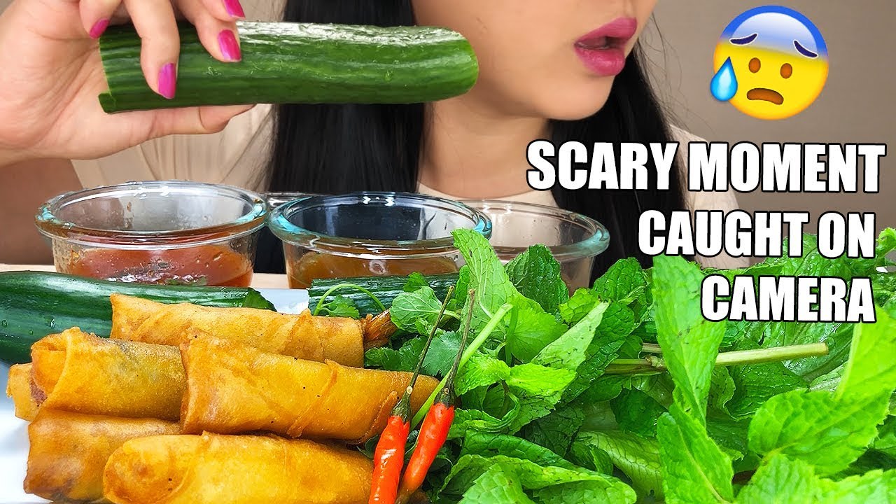 ASMR FIRECRACKER PRAWN EGG ROLLS + LETTUCE WRAP | Scary Moment Caught on Camera | ASMR Phan