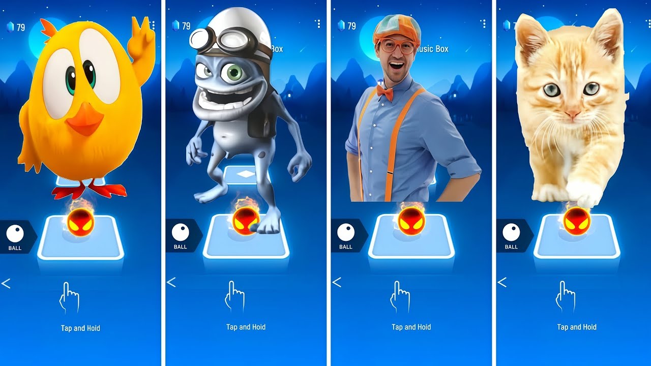 Where's Chicky VS Crazy Frog VS Blippi VS Cute Cat - Tiles Hop EDM Rush