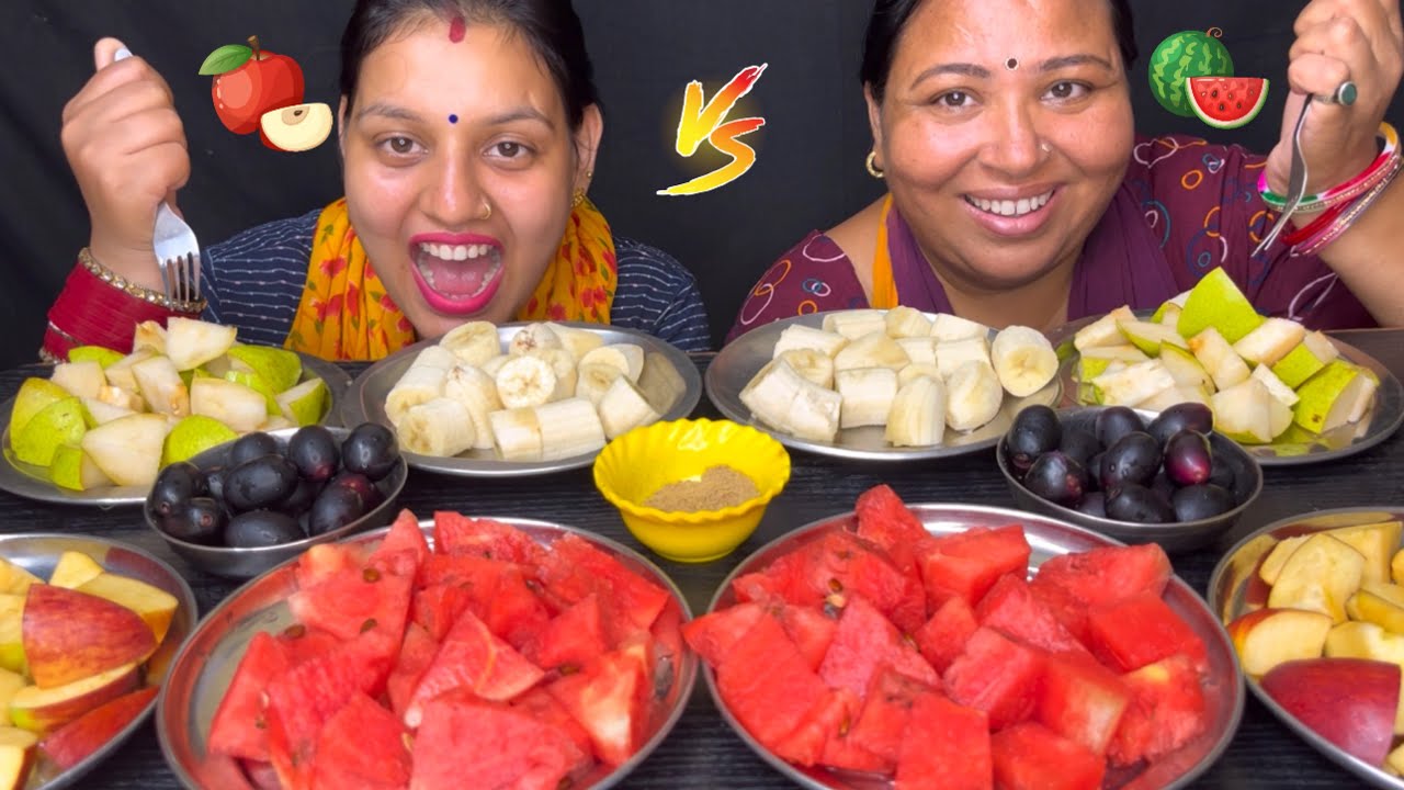 EATING MANY TYPE OF FRUITS🍍 II SAAS VS BAHU 🤜🤛 EATING CHALLENGE I FOODIE GD