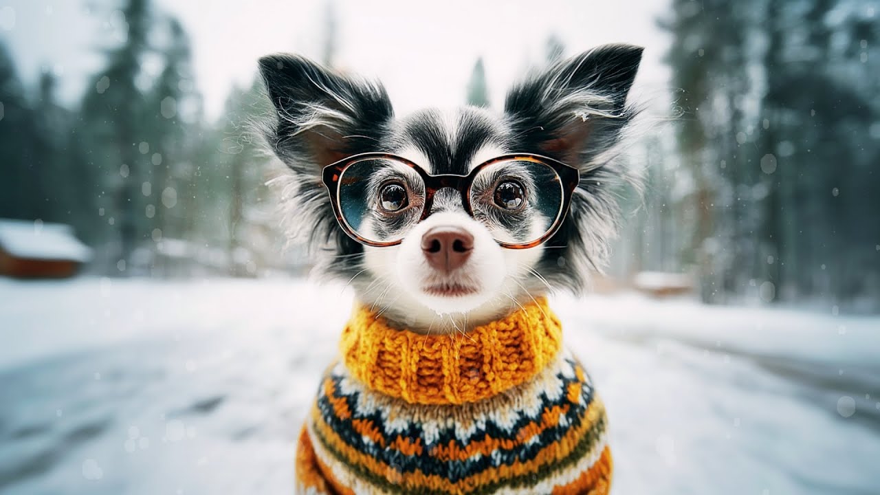 Cute Dog TV Screensaver Background Winter Wonderland Dog Wearing Sweater #cutedog #dogs