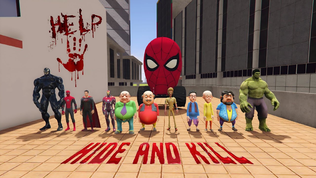 Franklin play Hide & Kill chellenge with Motu Patlu & Avengers 😱 Indian bike driving 3d 