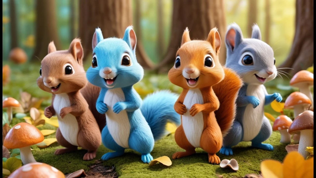 Fünf kleine Eichhörnchen rennen, rennen, rennen | Waldabenteuer & Zähllied für Kinder