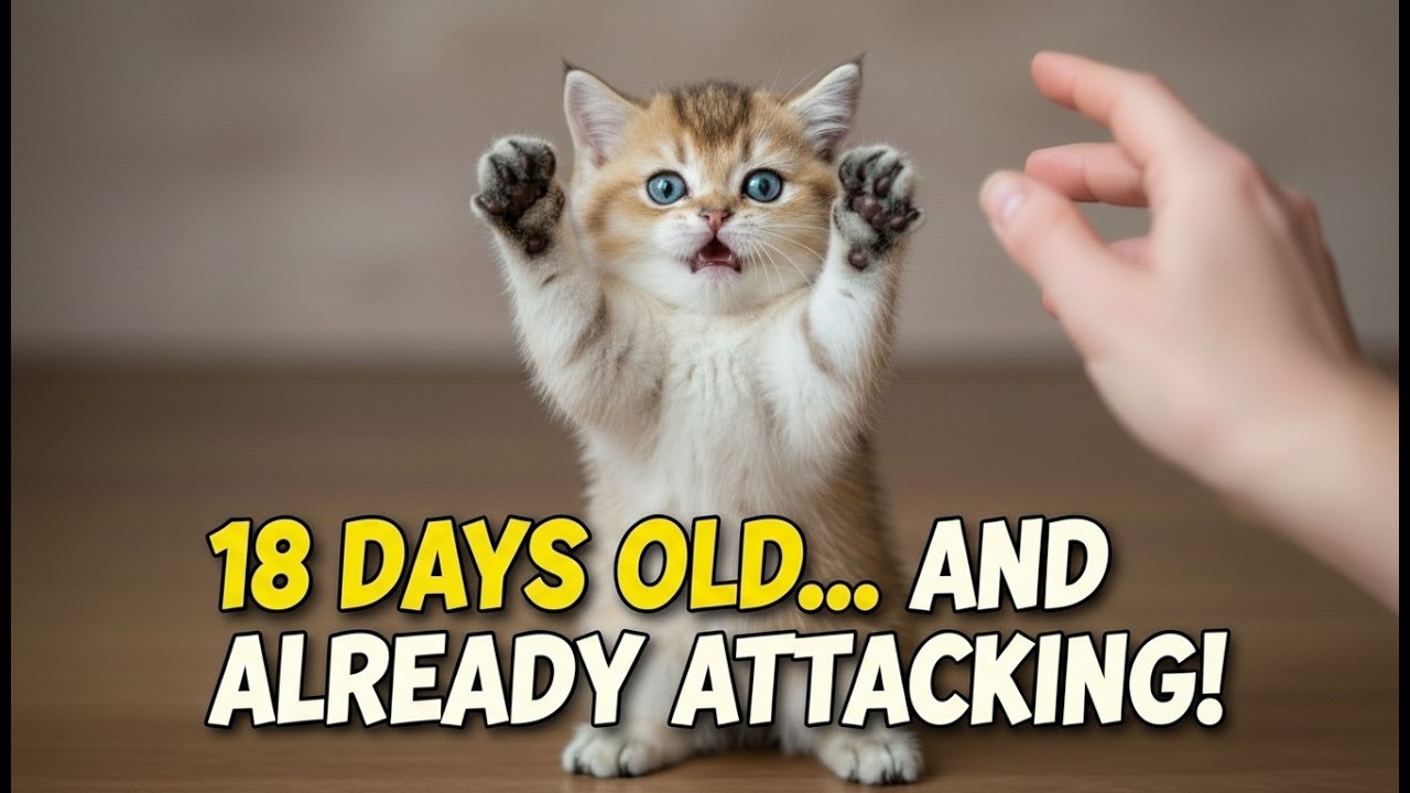 Tiny 18 Day Old Kitten Thinks My Fingers Are Prey!