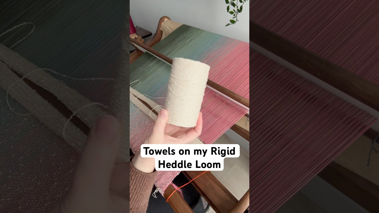 Weaving towels with Hobbii cake yarn on my rigid heddle loom 🎂🩷💚 #yarnlove #weaving