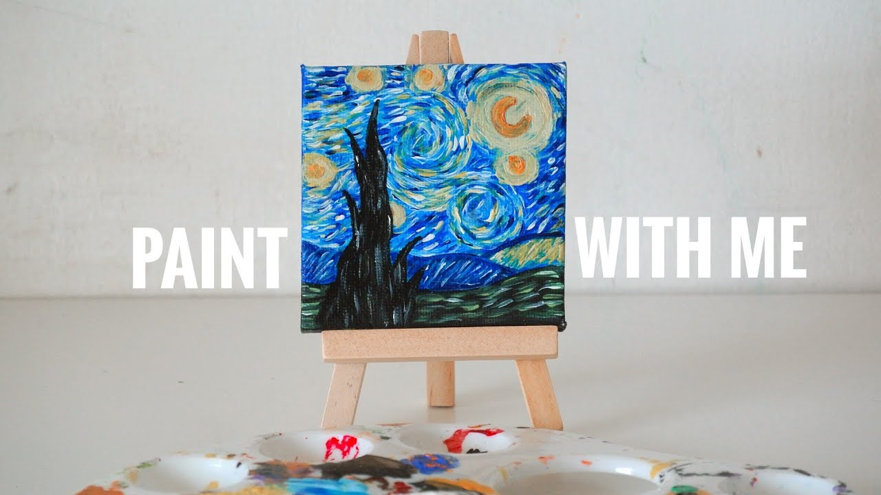 🌙 starry night on mini canvas | paint with me