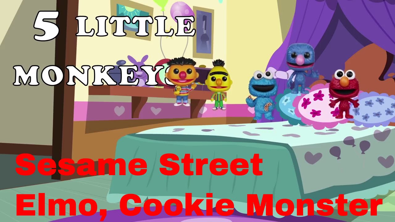 Five Little Monkeys - Sesame Street Muppets Elmo Cookie Monster Grover Bert Ernie  5 peque&ntilde;os monos
