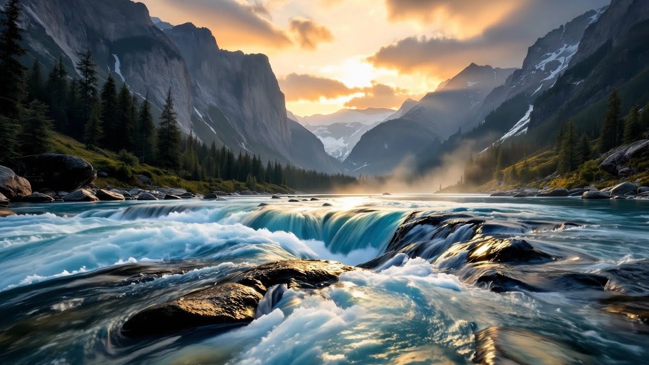 Mountain River Sounds for Deep Sleep 🌙 Peaceful Waterfall & Nature Ambience (3 Hours 4K)