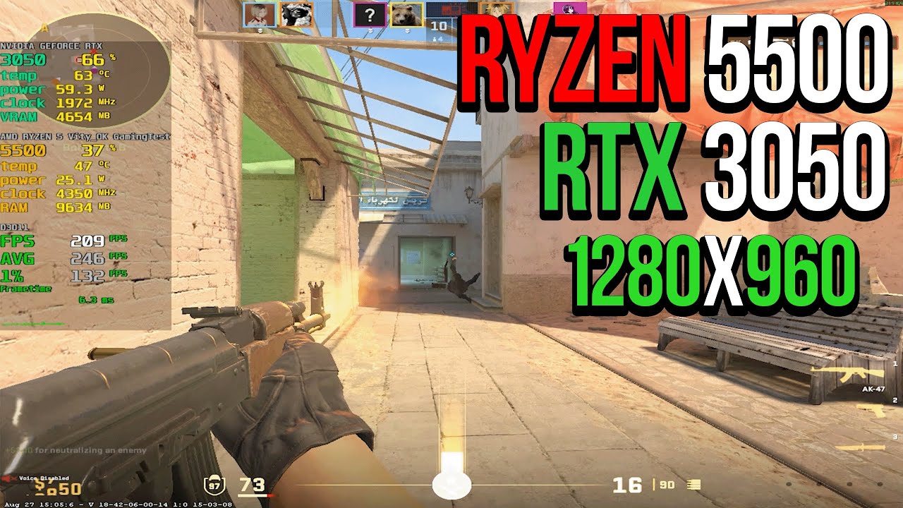 RYZEN 5 5500 + RTX 3050 CS2 Mirage [1280x960] 4:3 16GB RAM