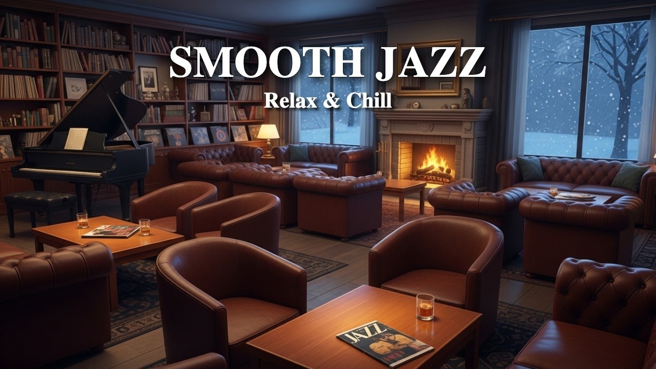 Cozy Winter Cafe Ambience ☕ Smooth Jazz & Fireplace Sounds for Relaxing Night