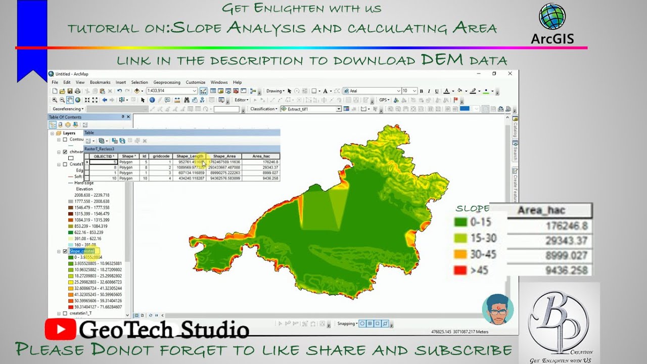 Slope Analysis from DEM in ArcGIS || Slope-Wise Area Calculation || @GeoTech Studio