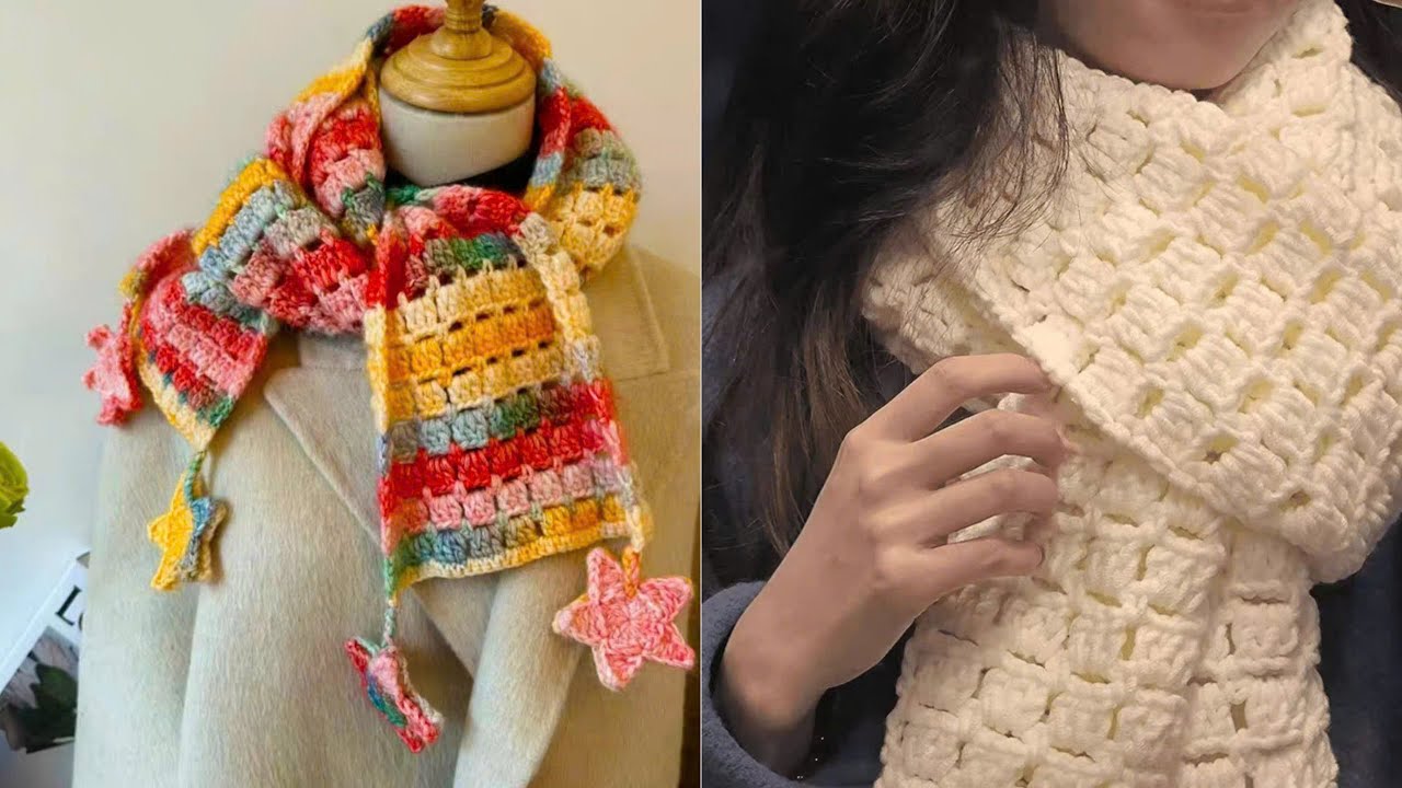 (Eng chart) Crochet winter scarf | Móc khăn mùa đông | Móc khăn ngôi sao