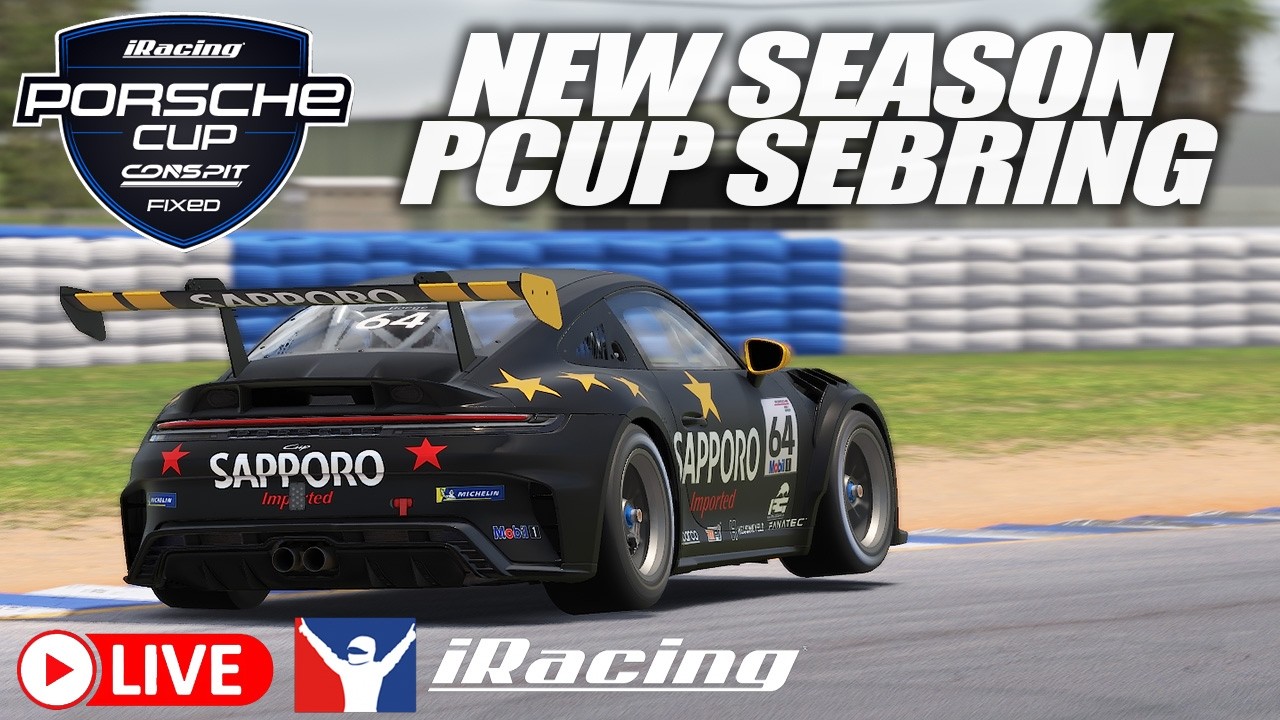 Iracing Live! Season Opener!  Porsche Cup at Sebring!
