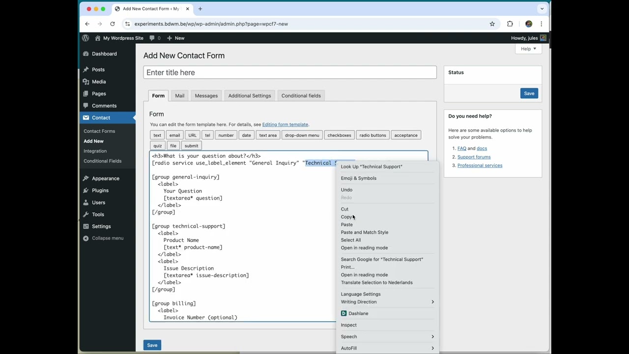 WordPress plugin: Conditional Fields for Contact Form 7 - basic demo