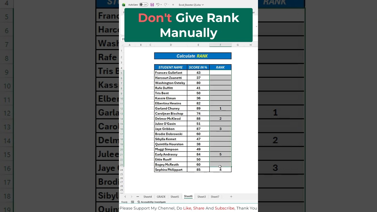 📊 Rank Function in Excel – Find Class Position Quickly 