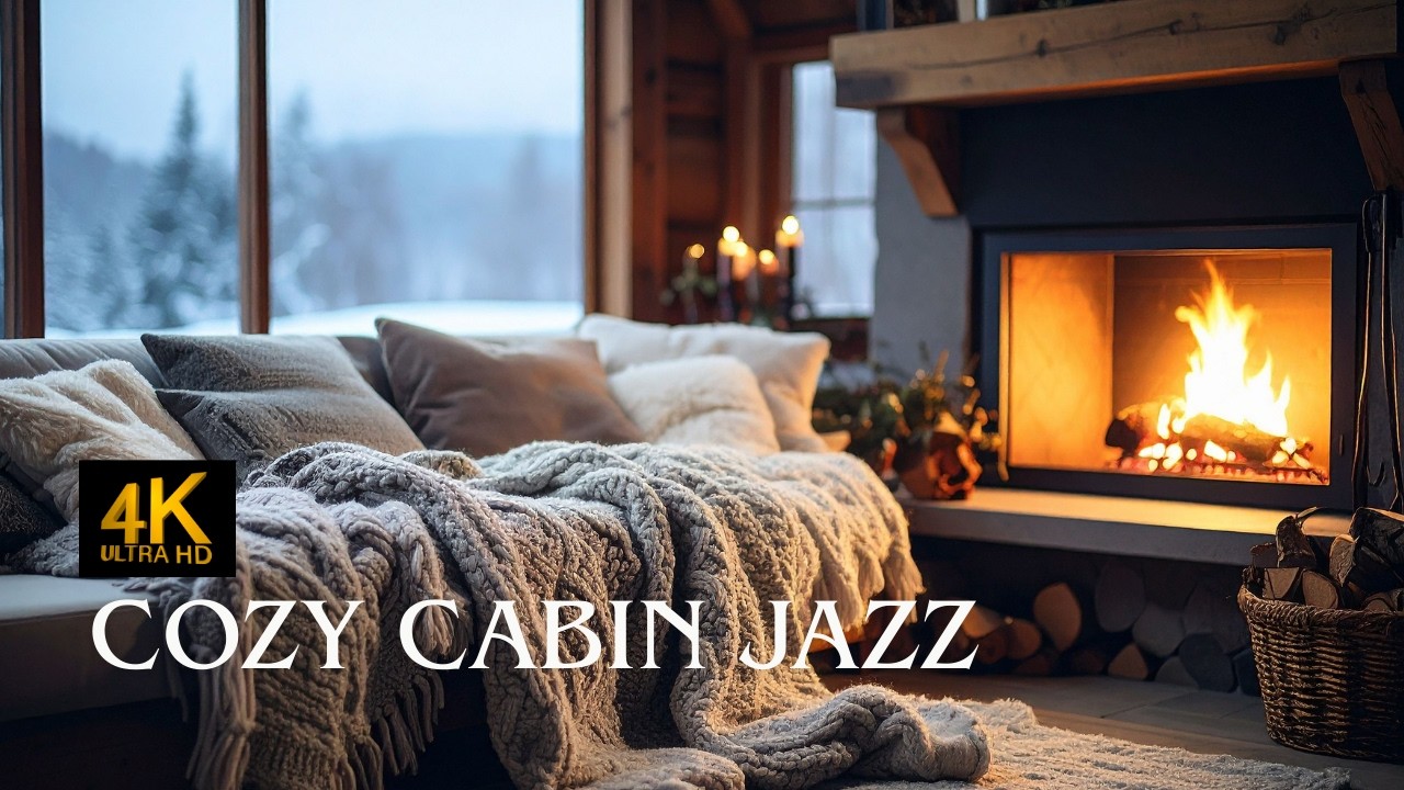 Cozy Cabin Fireplace Jazz | Smooth Evening Jazz in a Warm Luxury Living Room (4K)