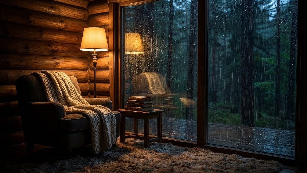 Ultimate Heavy Rain Sounds in a Cozy Wood Cabin with Warm Lamp for Instant Calmness ⛈️✨