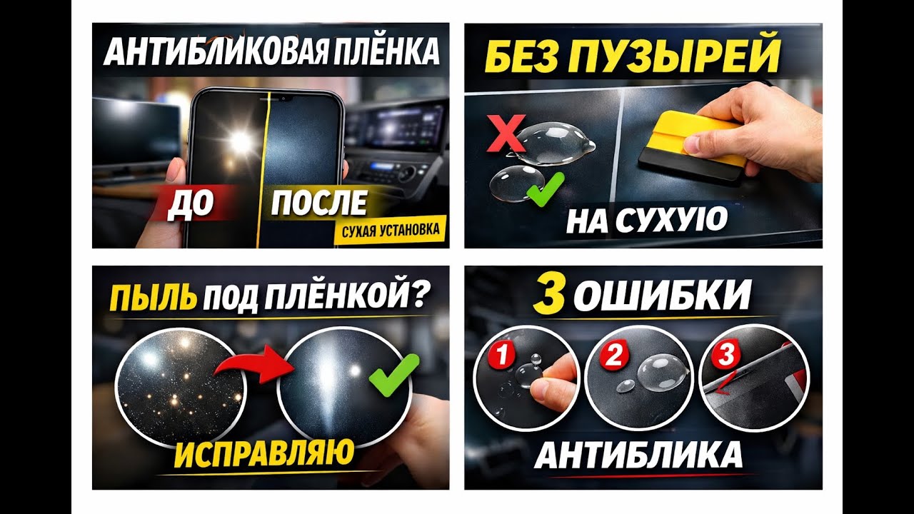Антибликовая плёнка ANTI-GLARE: установка НА СУХУЮ без пыли и пузырей (ТВ/авто/стекло)
