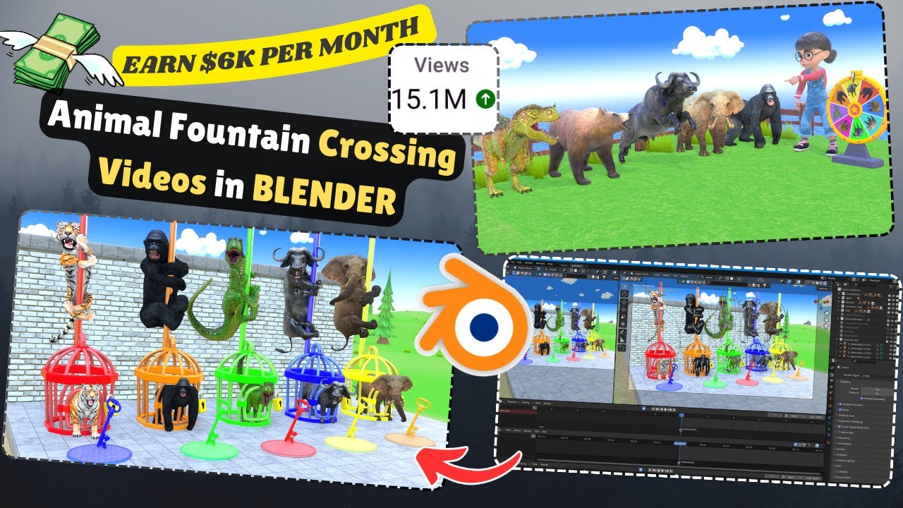 How to Make Animals Fountain Crossing Videos in blender